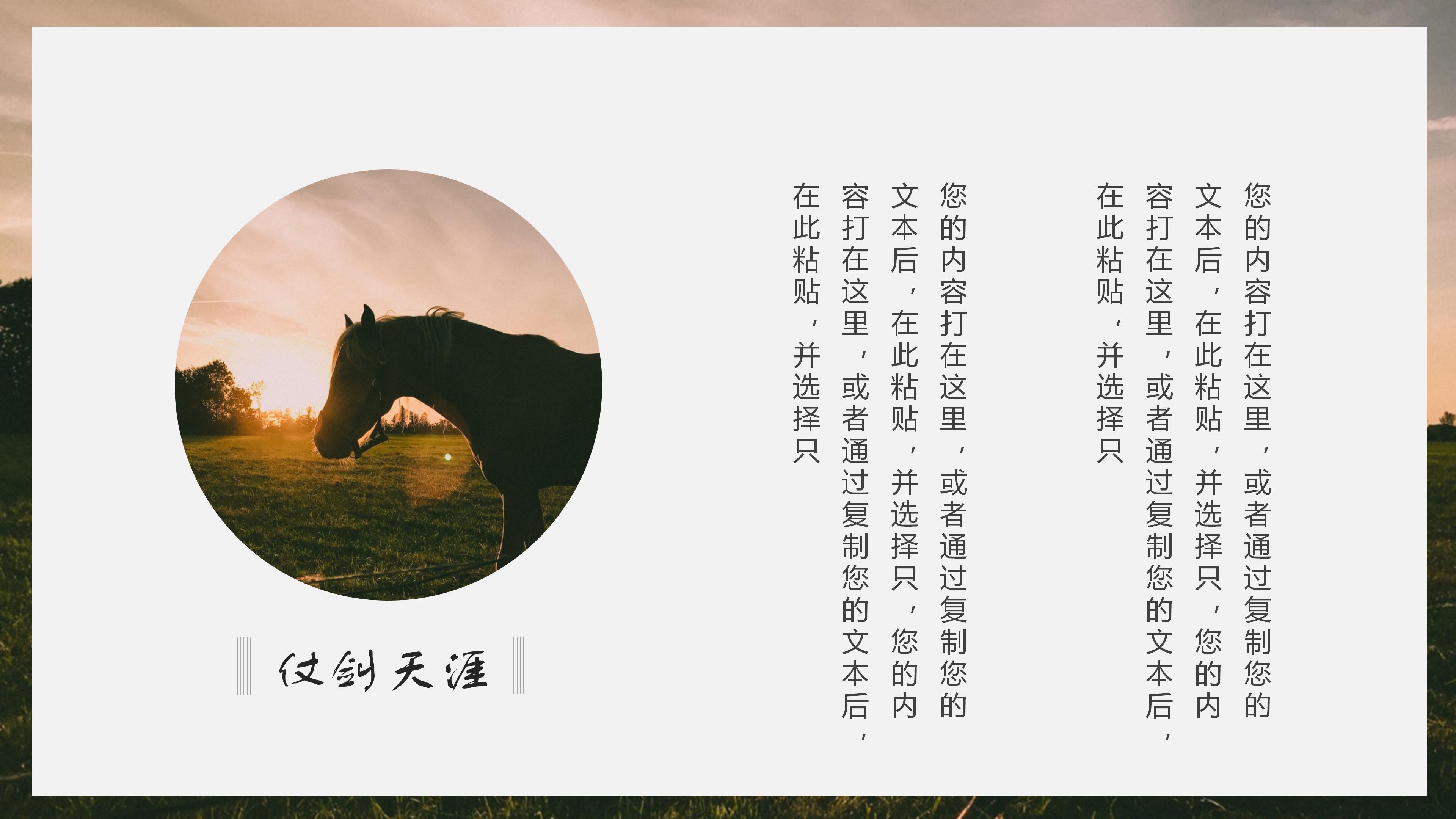 “一人一马仗剑天涯”通用商务汇报PPT模板下载